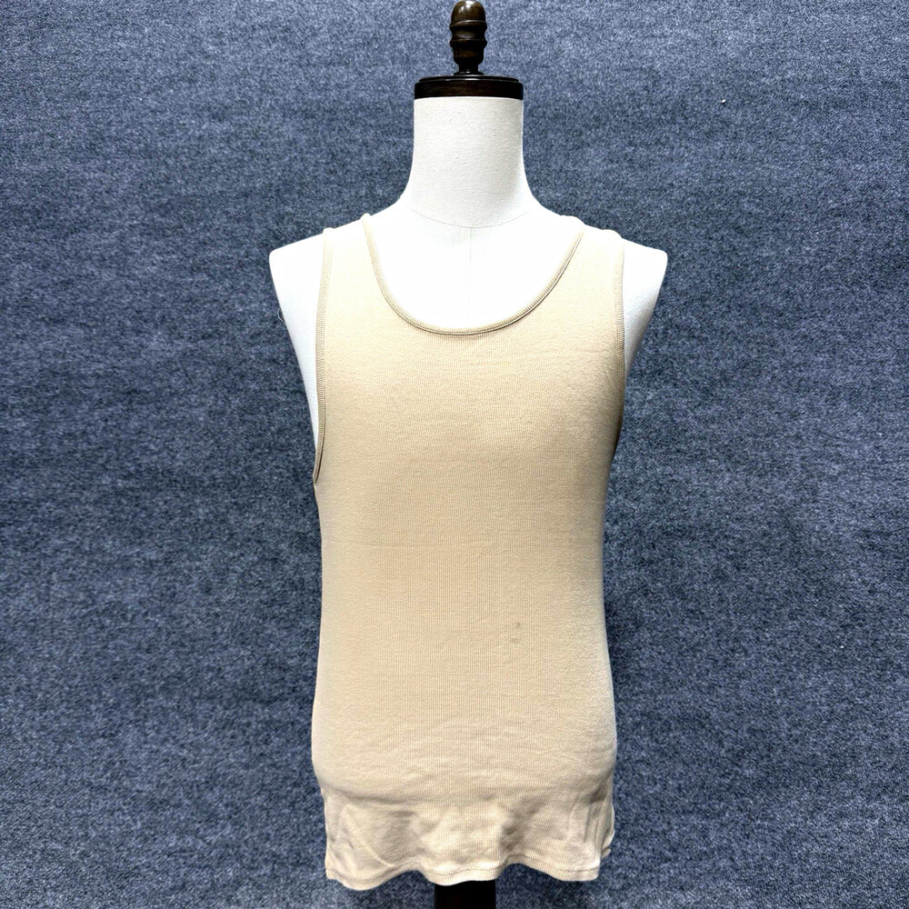 Forever 21 Mens Medium Beige Ribbed Tank Top Sleeveless Basic Neutral